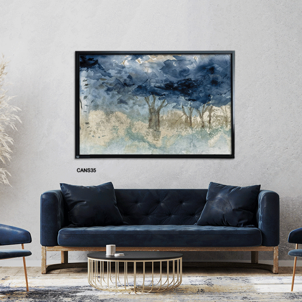 لوحة جدارية كانفس أشجار تدرجات أزرق كحلي وبيج