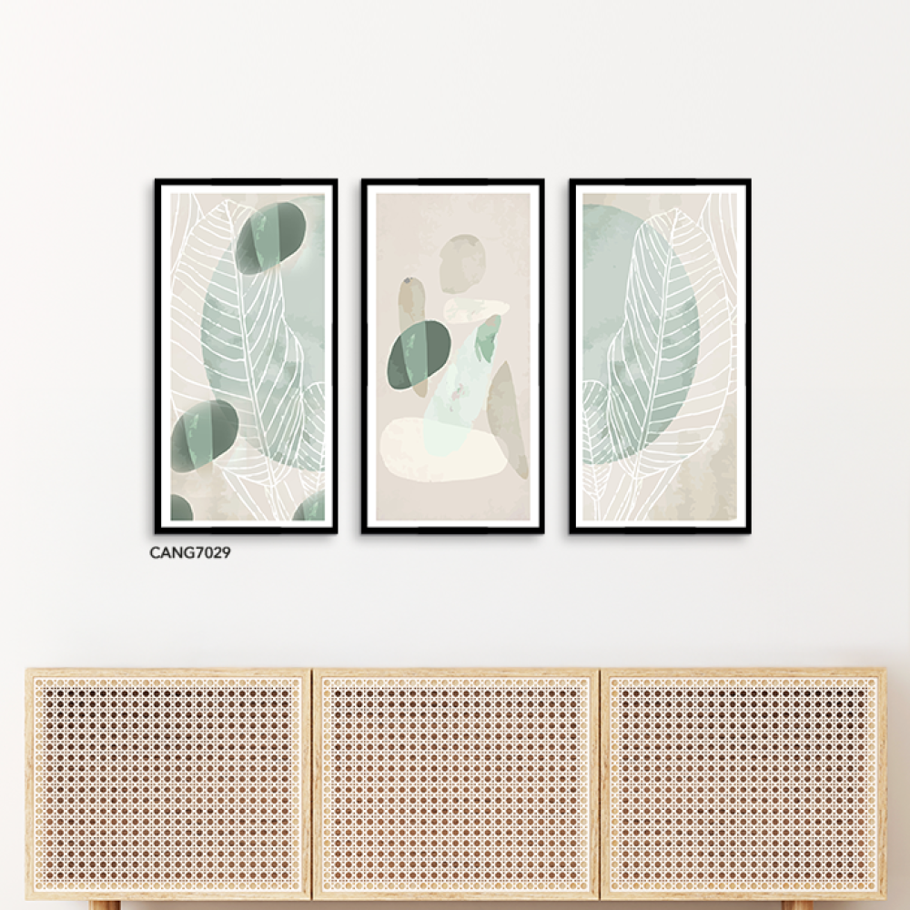 لوحة جدارية كانفس وراق شجر ودوائر تدرجات أخضر تيفاني وبيج