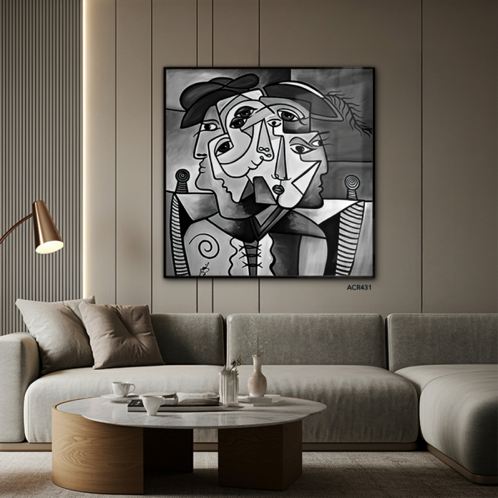 لوحة جدارية اكريلك وجوه متداخلة ومتموجة