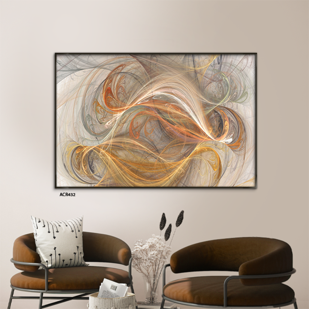 لوحة جدارية أكريليك تتميز بتموجات متداخلة بتدرجات من الذهبي والبني