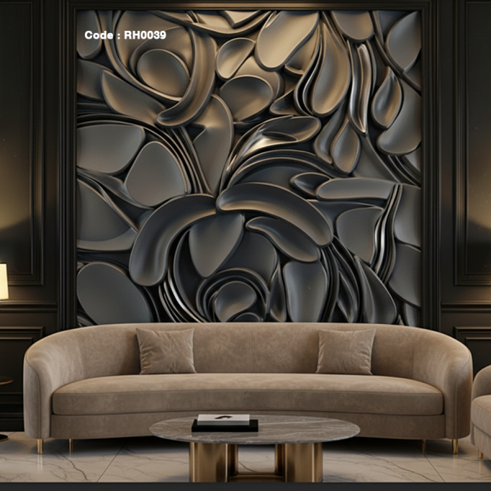 جدارية خشبية منحوتة ، بتصميم تجريدي يحاكي أشكال البتلات