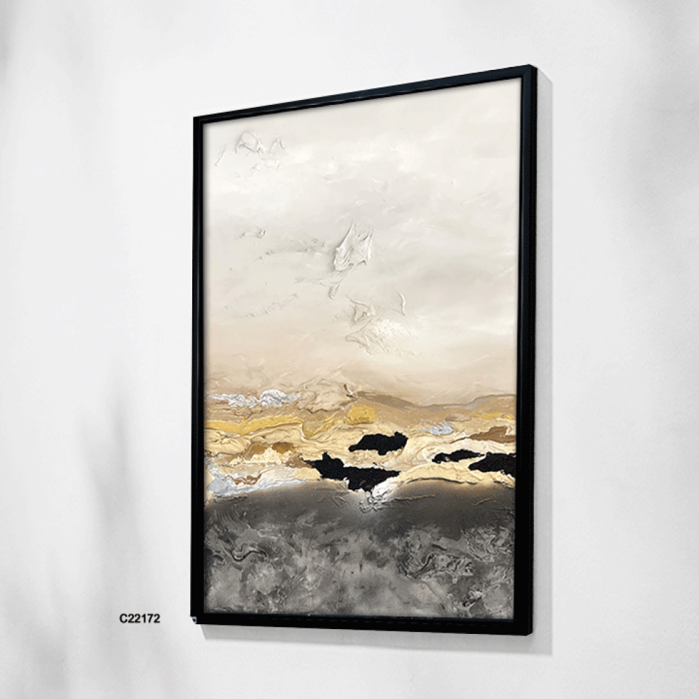 Canvas mural, shades of gold and brown with beige and black - abstract art