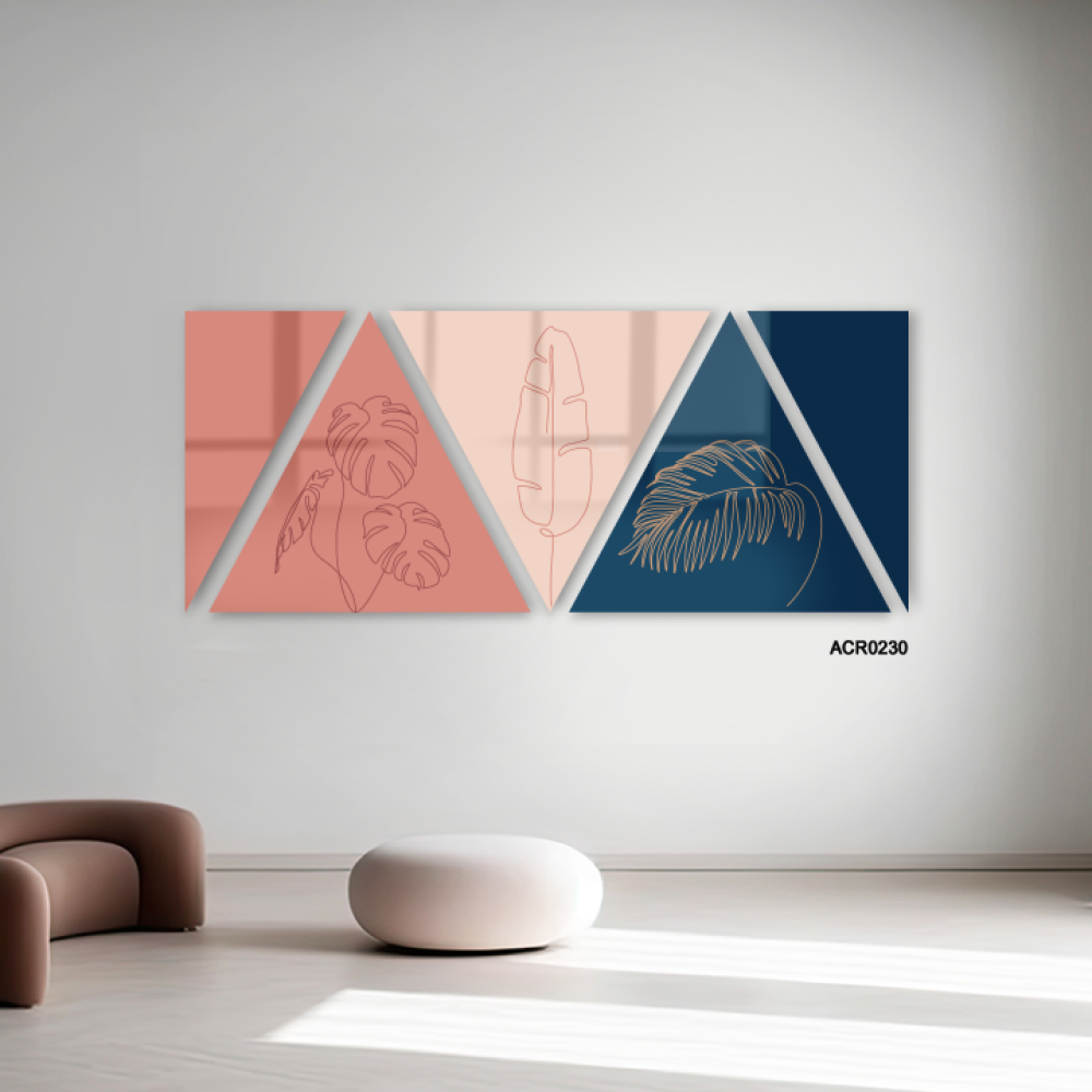 لوحة جدارية اكريليك مثلثات وأوراق شجر