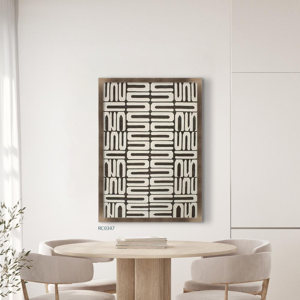 لوحة جدارية كانفس اشكال متعاكسة درجات البني الغامق والابيض