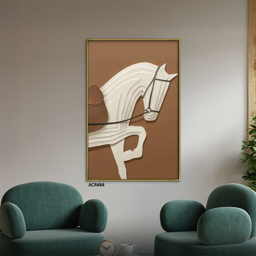 لوحة جدارية اكريليك تتميز بتصميم يضم خيل بتدرجات من البني مع البيج
