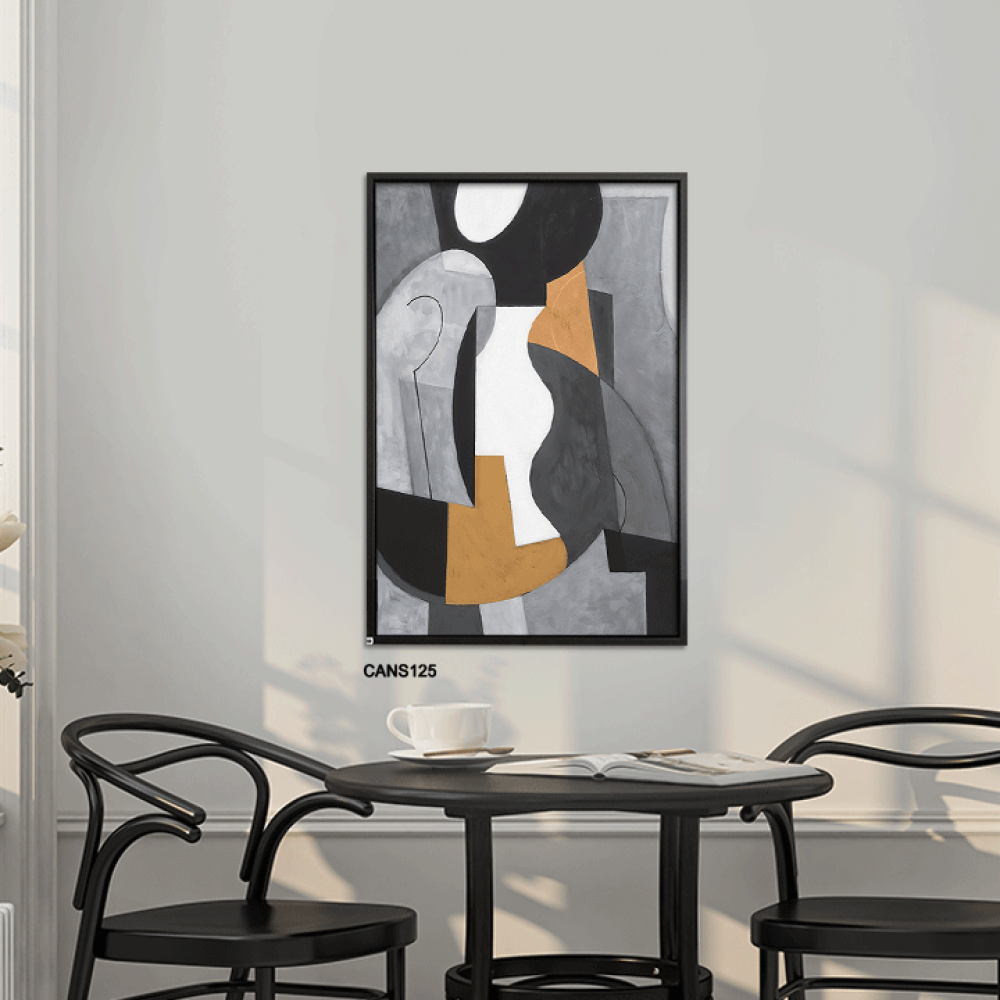 لوحة جدارية كانفس ، أشكال هندسية متداخلة - تدرجات الرمادي مع البيج والأبيض