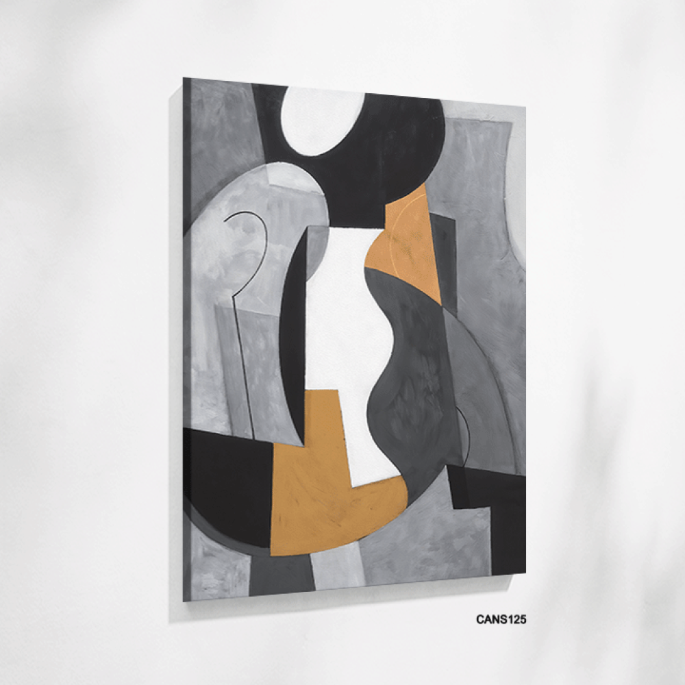 لوحة جدارية كانفس ، أشكال هندسية متداخلة - تدرجات الرمادي مع البيج والأبيض