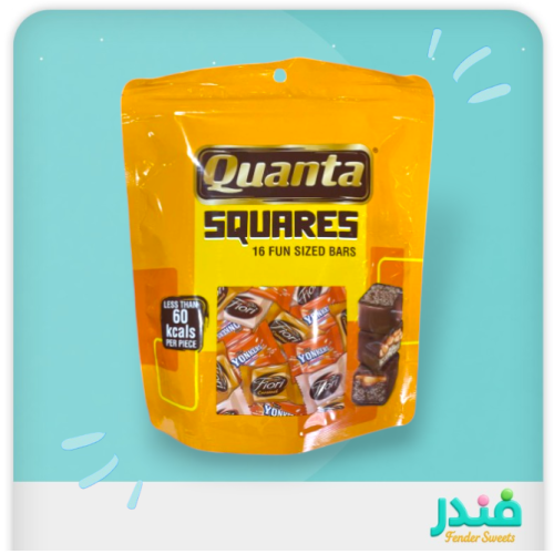 كوانتا سكويرز، 16 قطعة شوكولاتة بالحليب مع اللوز، كراميل الفول السوداني، نوجا الكاكاو، نوجا كراميل