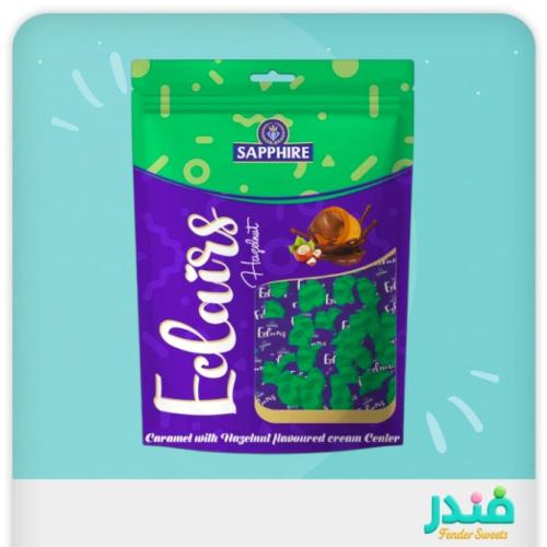 إكلير الياقوت - كريمة توفي البندق، كراميل مع مركز كريمي بنكهة البندق