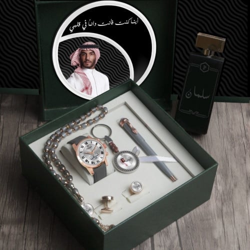 أطقم ساعات رجالية راقية جلد شامواه مع مجموعة إكسسو...