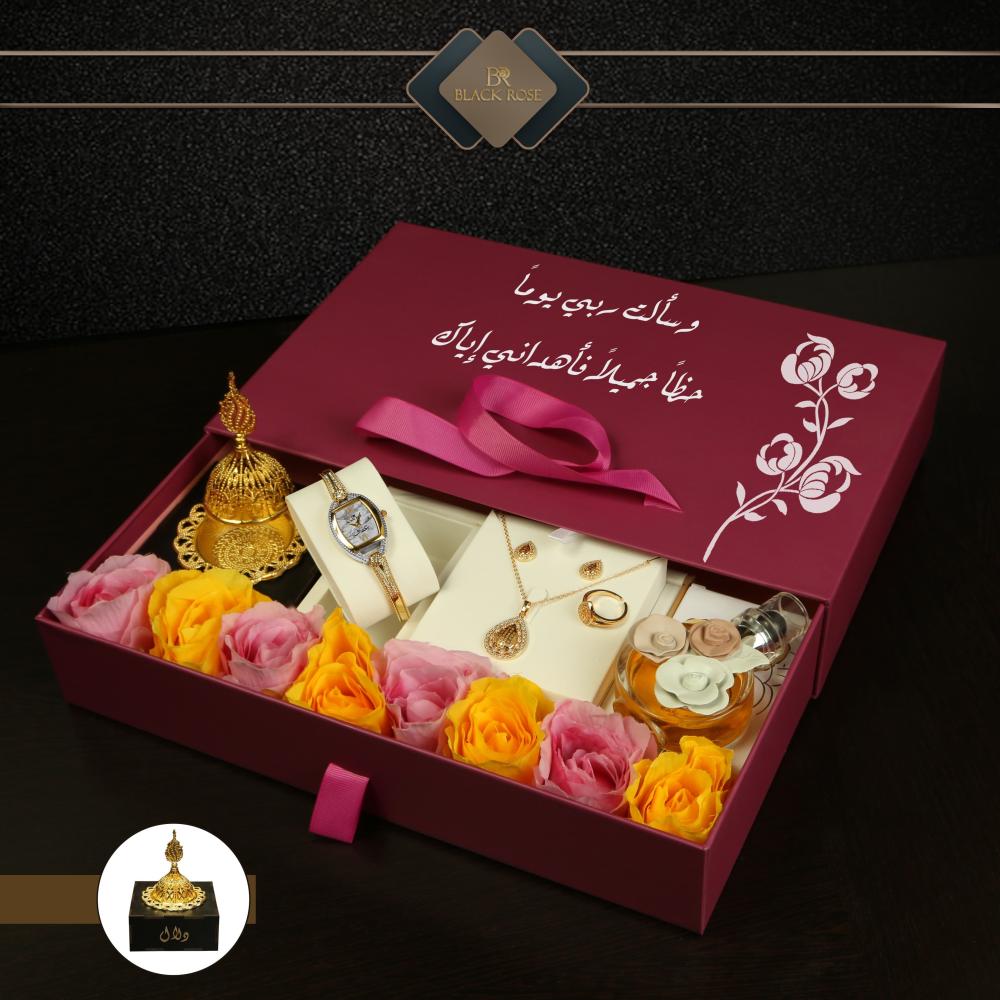 طقم ساعة نسائية مع عطر و مبخرة واكسوارات