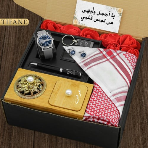 بوكس إهداء رجالي راقي شماغ مع مجموعة إكسسوارات ممي...