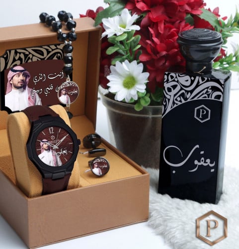 طقم ساعه هدايا رجالي مع اكسسوارت رجالية تصميم حسب...