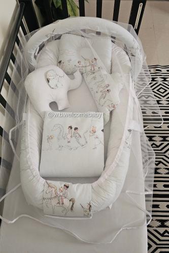 طقم سله (سله/مخدة راس /مخده الغيمه /مخده الفيل/لحاف /ناموسيه وتعليقه العاب )