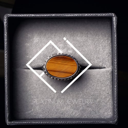 خاتم فضة عيار 925 مطلي روديوم مرصع بالزركون و حجر طبيعي