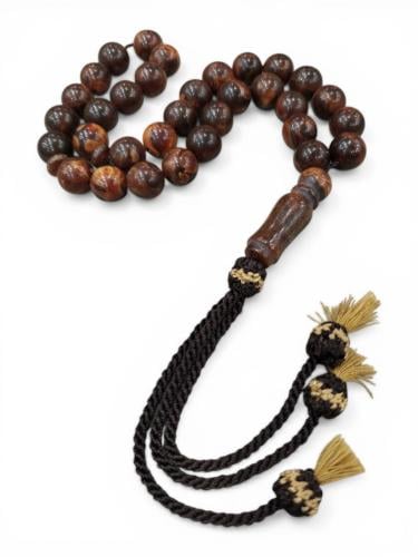 سبحة تراب كهرمان مدور 33 لون بني