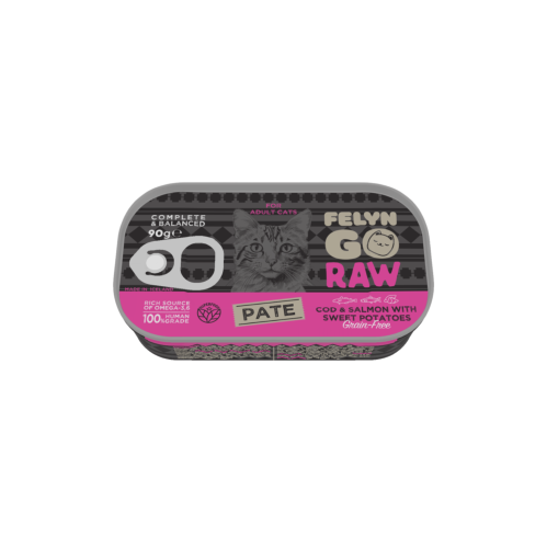 معلبات Raw باتيه للقطط سلمون وقد مع البطاطس من شركة  Felyn Go