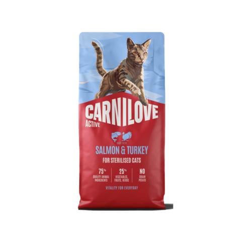 طعام جاف للقطط المعقمة بالسالمون والديك الرومي من شركة Carnilove