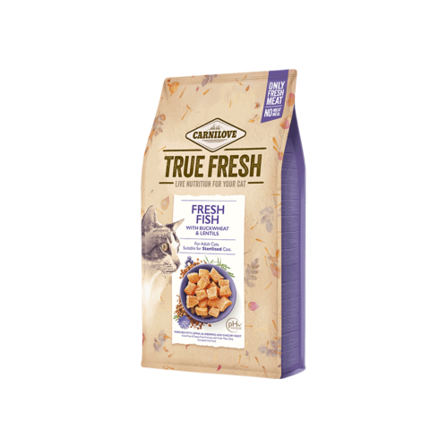 طعام جاف بنكهة السمك الطازج للقطط المعقمة والبالغه من شركة Carnilove