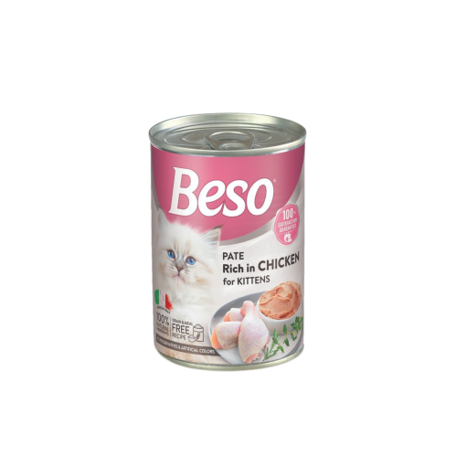 معلبات باتيه الدجاج للقطط الصغيرة حجم 400غ من شركة Beso