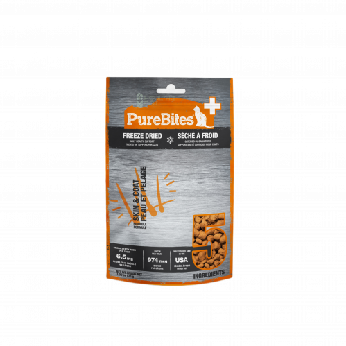 مكافات علاجية بالدجاج والسالمون لصحة الجلد والمعطف مجففة بالتبريد للقطط 31 جرام  من شركة PureBites