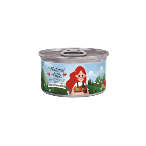 معلبات الدجاج مع السبانخ بالمرق من شركة Natural Kitty