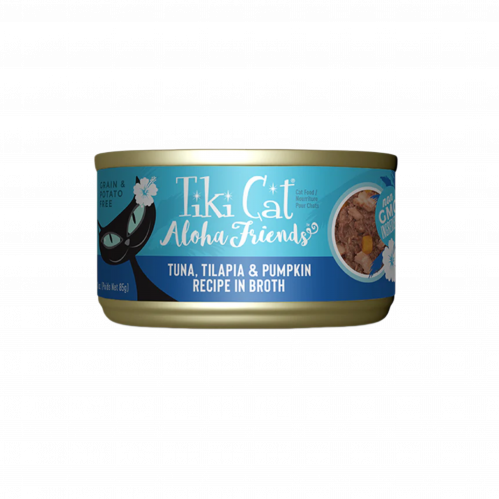 معلبات الوها فريندز سمك التونا و سمك البلطي مع اليقطين في المرق من شركة Tiki cat