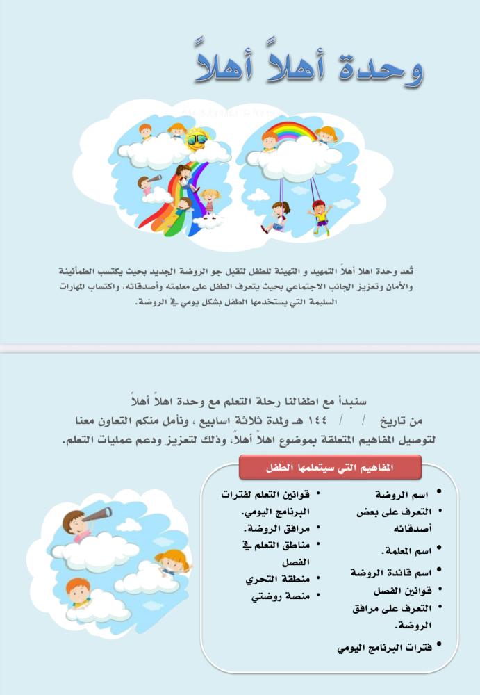 وحدة اهلاً اهلاً ،وحدة للأسابيع التمهيدية الأولى بصيغة pdf