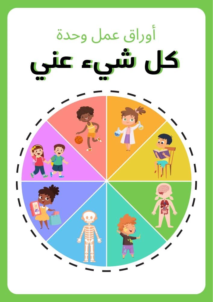 أوراق عمل لوحدة كل شيء عني تحتوي على ١٣ نشاط مختلف مرتبط بالوحده والمهارات الأساسية في مجال الصحه والعلوم والرياضيات