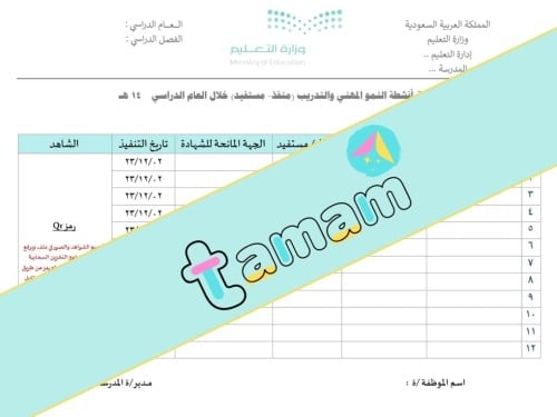 استمارة توثيق أنشطة النمو المهني والتدريب