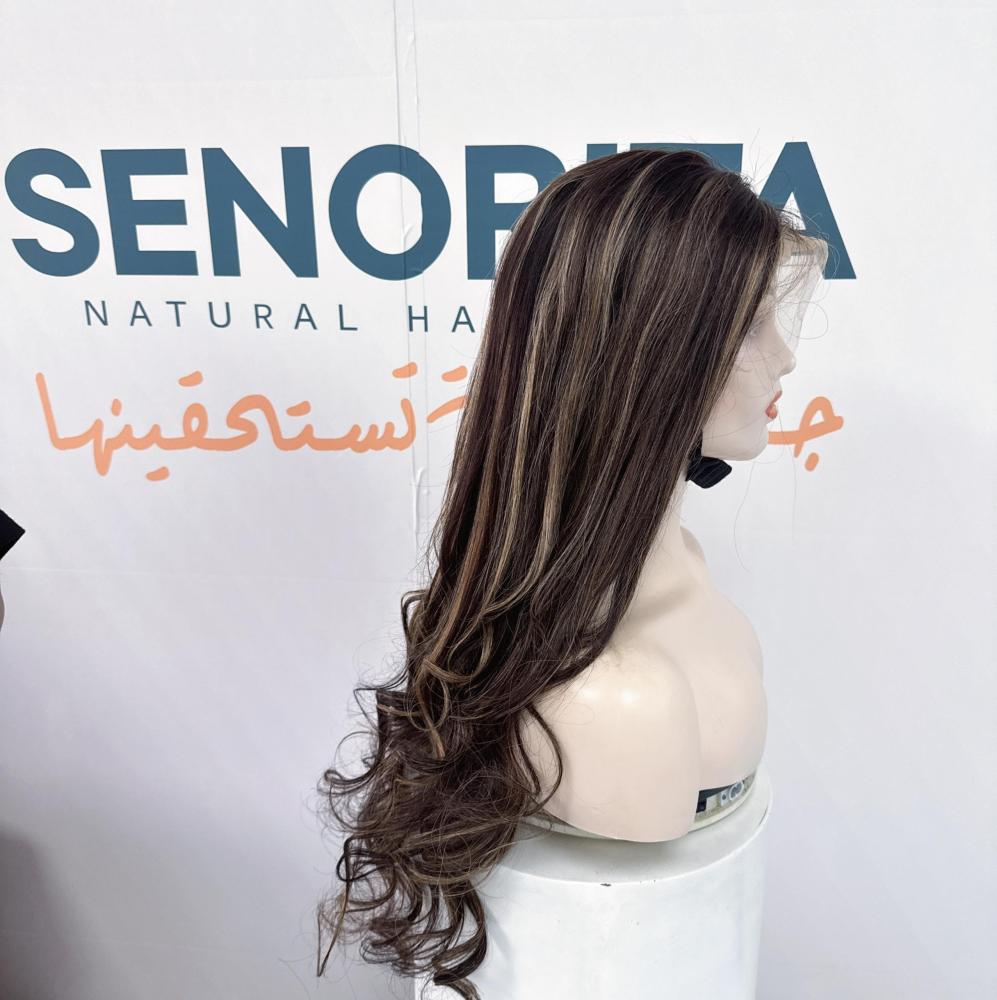 باروكة لون اشقر  شعر طبيعي 26 انش دانتل اماميه