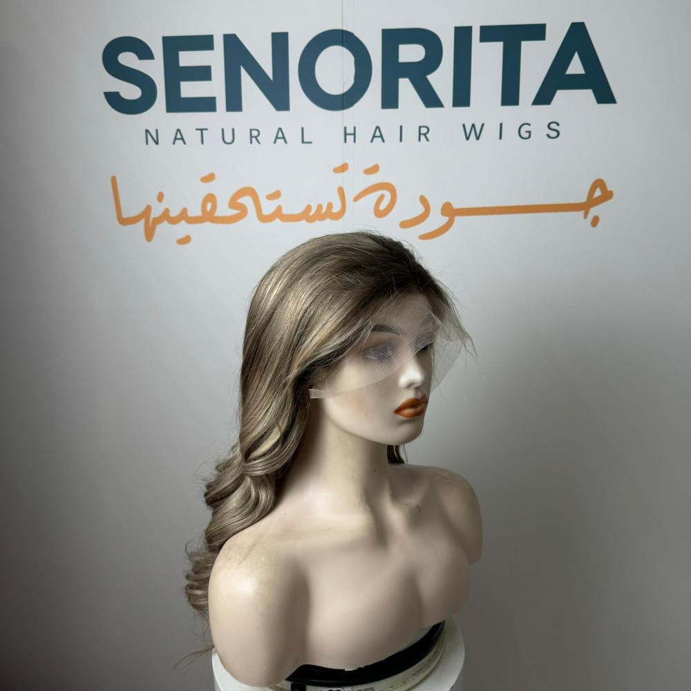 باروكة لون اشقر  شعر طبيعي 22 انش دانتل اماميه