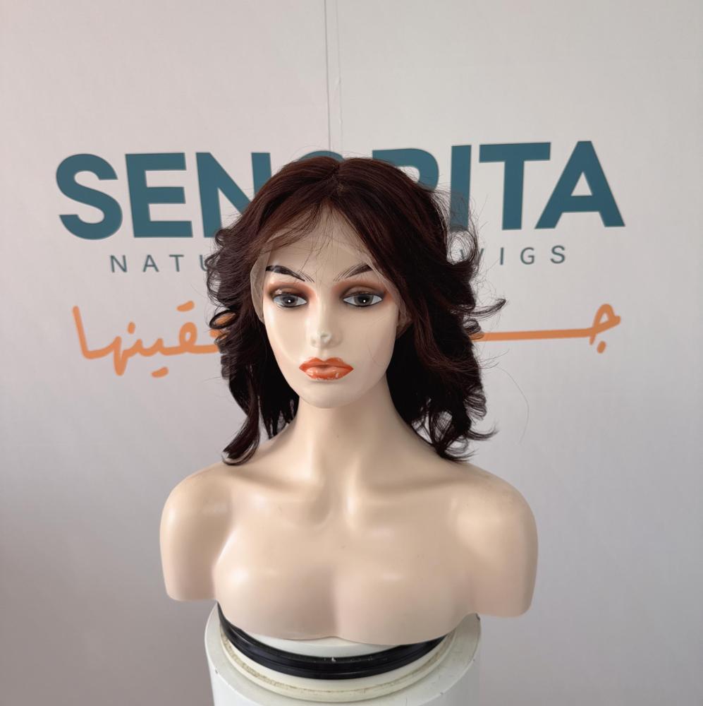 باروكة شعر طبيعي 10 انش جذور كامله فروه حرير