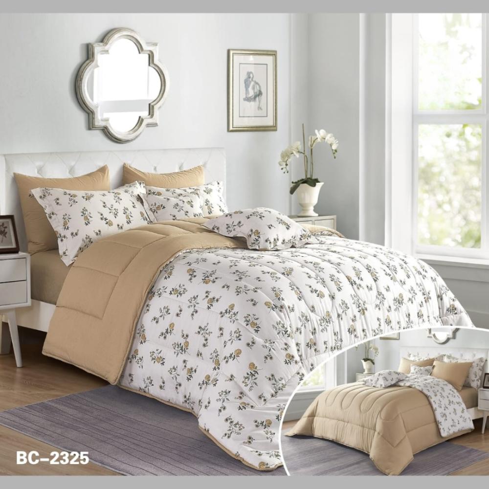 مفرش سرير نفر ونص دانتيل ابيض بني فاتح