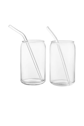 كوبين زجاجية شفاف بمصاص 400ml تصميم عصري