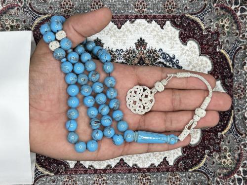 سبحة بكلايت سماوي مخلوط طربزونة وفواصل تفصال