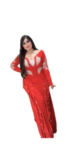 فستان احمر استرتش كوري قصة جوانب كرستال سوارفسكي