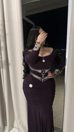 فستان استرتش ليلكي مرصع ب احجار فخمه سوارفسكي