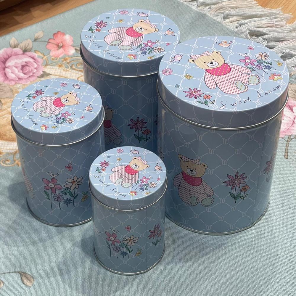 طقم اربع علب دائريه معدنية | Tin Box 4 Pcs Set