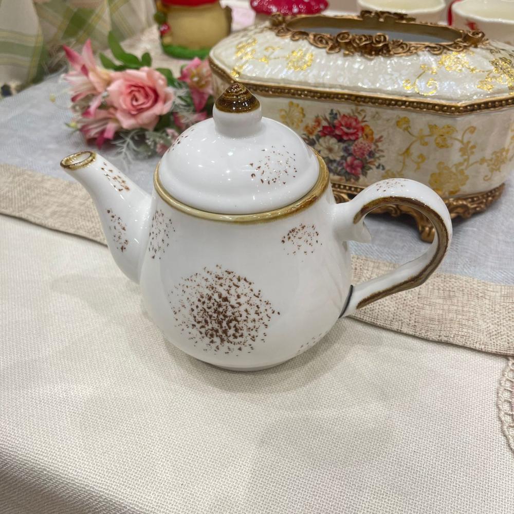 ابريق شاي سيراميك ابيض معتق سعة 1000 مل | 1000ml Antique White Ceramic Teapot