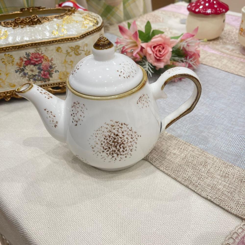 ابريق شاي سيراميك ابيض معتق سعة 1000 مل | 1000ml Antique White Ceramic Teapot
