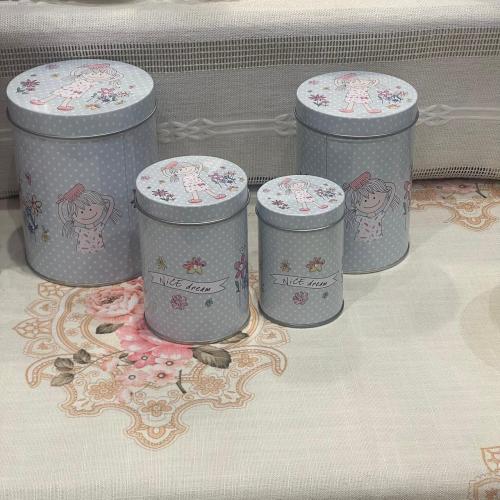 طقم اربع علب دائريه معدنية | Tin Box 4 Pcs Set