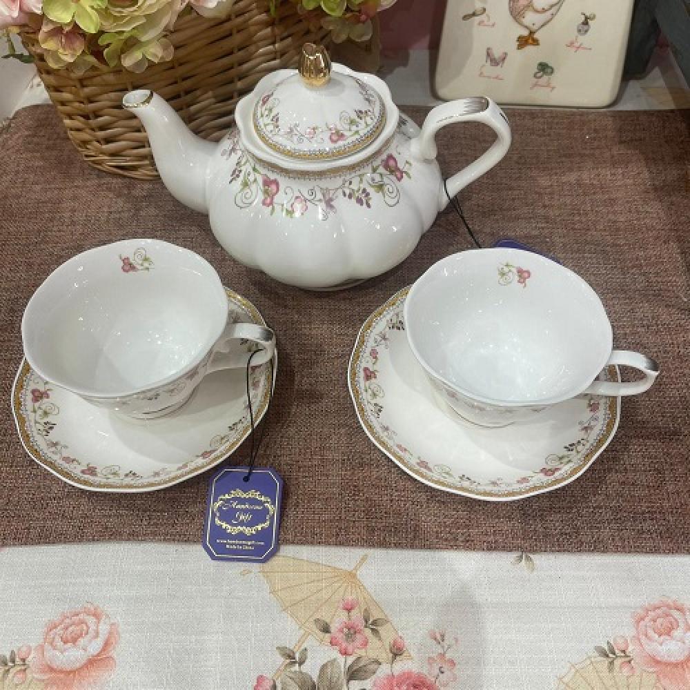 طقم إبريق شاي 1200 مل مع كوبين وصحنين 220 مل  |Teapot  1200 ml,  with  2 cups and 2 saucer set  220ml
