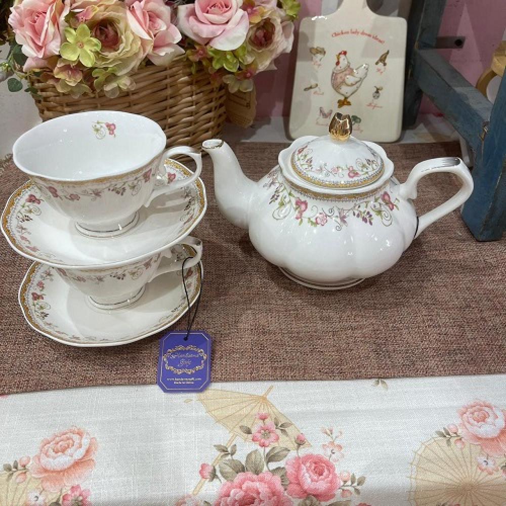 طقم إبريق شاي 1200 مل مع كوبين وصحنين 220 مل  |Teapot  1200 ml,  with  2 cups and 2 saucer set  220ml