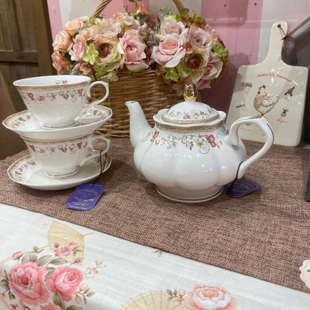 طقم إبريق شاي 1200 مل مع كوبين وصحنين 220 مل  |Teapot  1200 ml,  with  2 cups and 2 saucer set  220ml