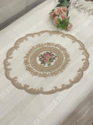 مفرش مائدة دانتيل قطن 28 سم لون موكا | Cotton lace...