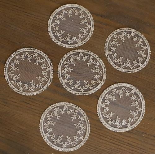 6 قطع قواعد أكواب دانتيل بيج |Lace Coster Beige 12...