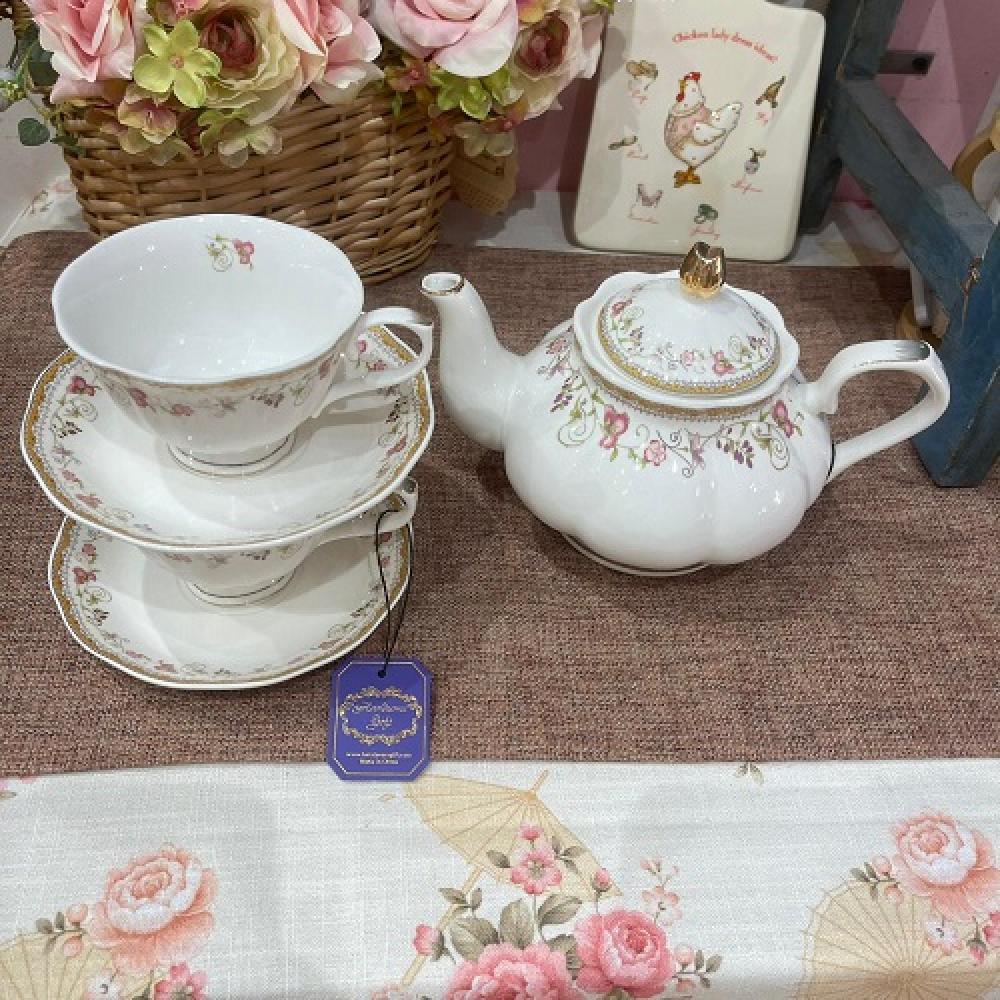 طقم إبريق شاي 1200 مل مع كوبين وصحنين 220 مل  |Teapot  1200 ml,  with  2 cups and 2 saucer set  220ml