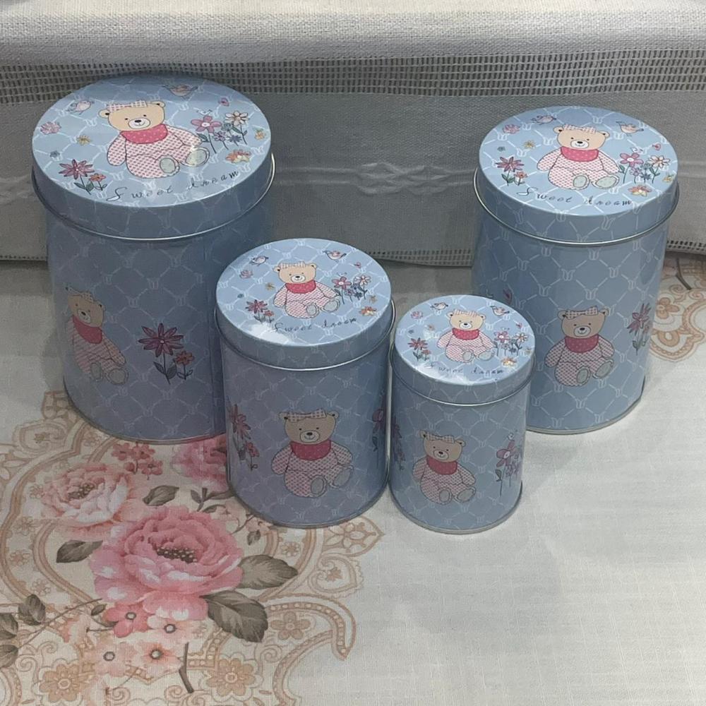 طقم اربع علب دائريه معدنية | Tin Box 4 Pcs Set