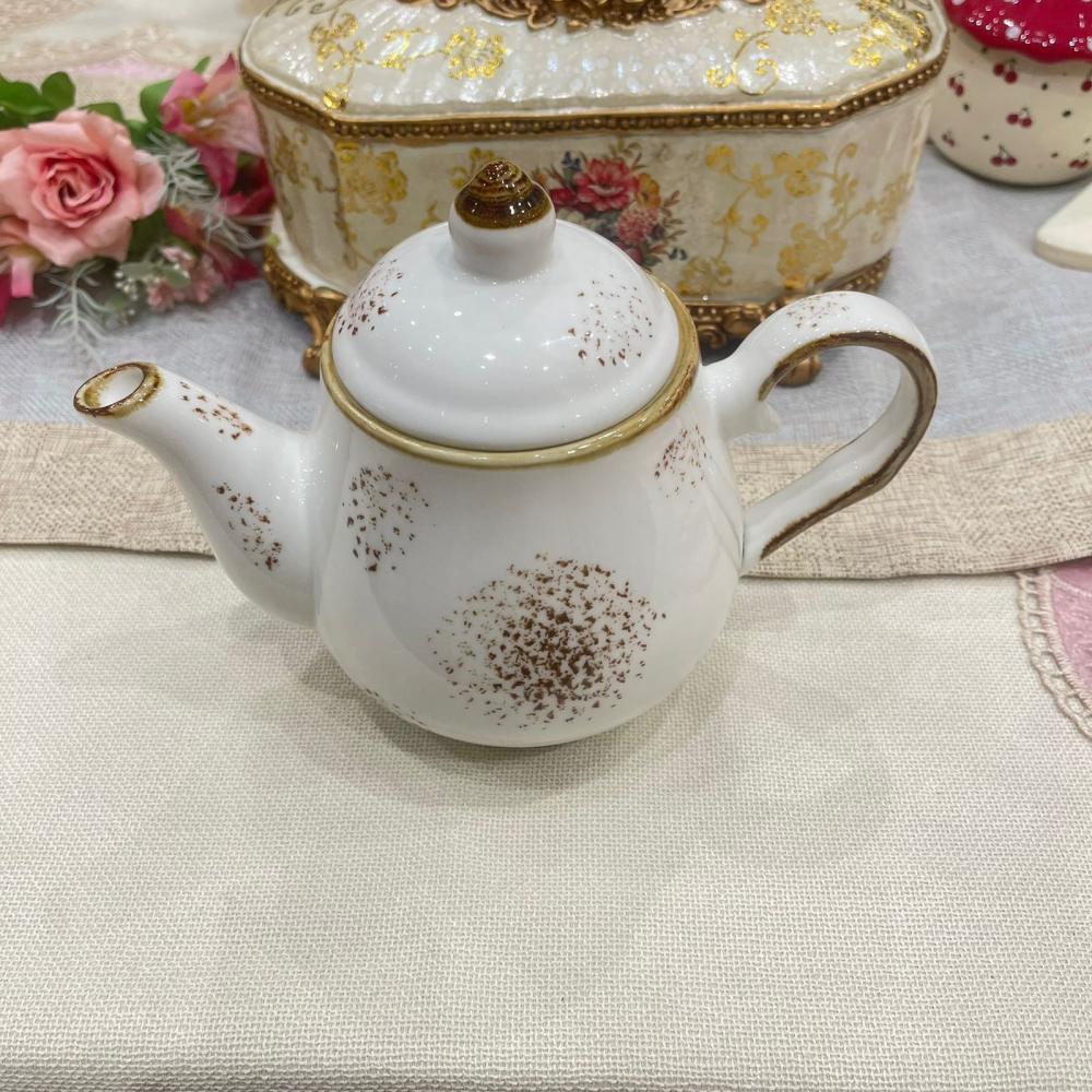 ابريق شاي سيراميك ابيض معتق سعة 1000 مل | 1000ml Antique White Ceramic Teapot